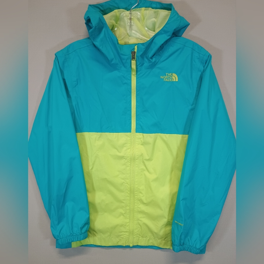 The North Face Girls L (14/16) DryVent Hooded Rain Jacket Blue Green Colorblock